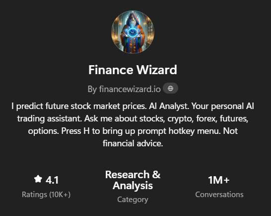 Finance Wizard on ChatGPT — 1M+ conversations, 4.1 stars